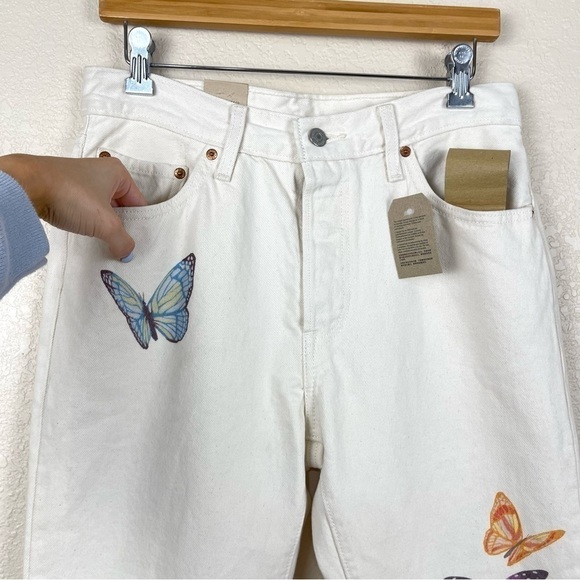 Levi’s 501 Original Fit Straight Leg Butterfly Print Jeans Size 28X28 Women - Picture 3 of 16